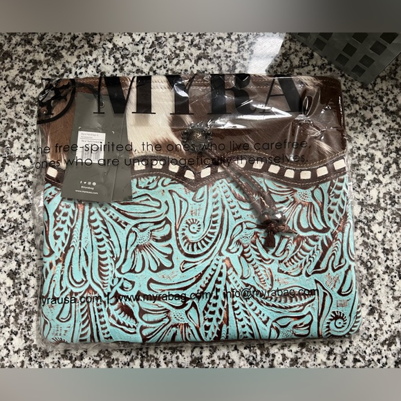Myra Bag Turquoise and Brown Crossbody Bag - Picture 1 of 3